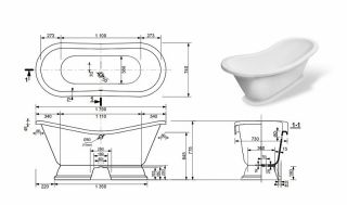 Ванна из литьевого мрамора Эстет Boston silk ФР-00014526 с литым подиумом 180x74см белый матовый
